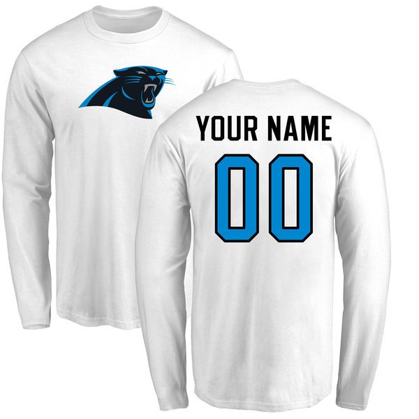 Men Carolina Panthers NFL Pro Line White Custom Name and Number Logo Long Sleeve T-Shirt->nfl t-shirts->Sports Accessory